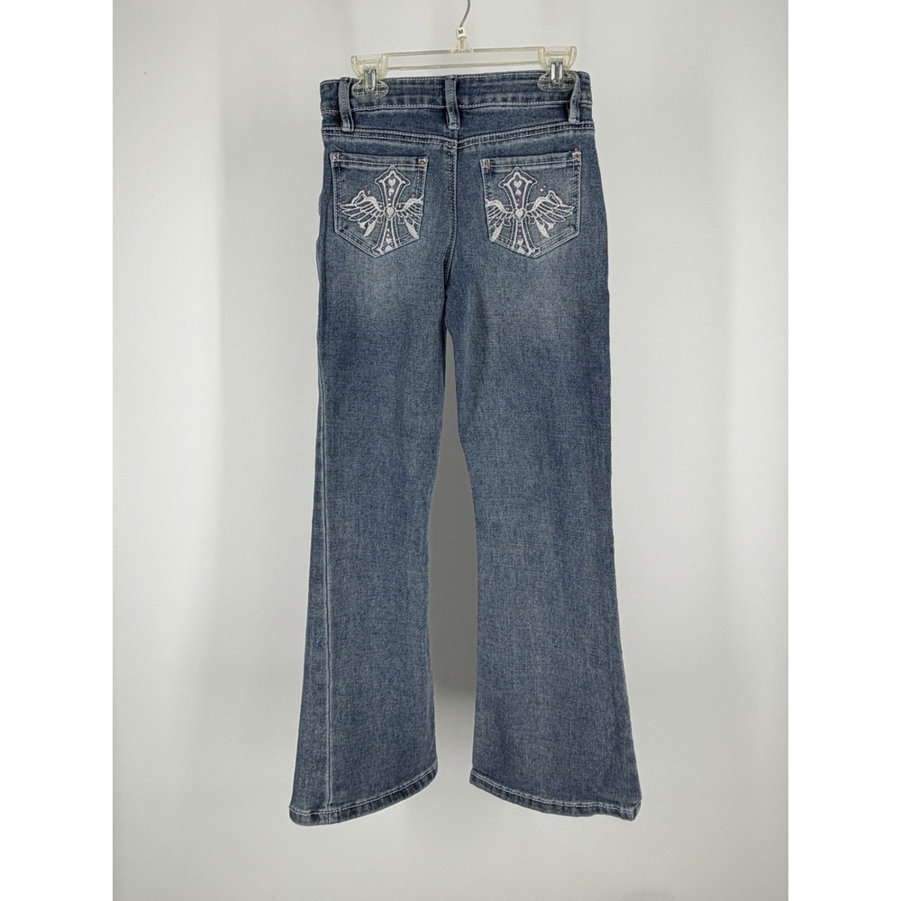 Y2K Girls YMI Flare Jeans Cross Wing Rhinestone Embellished Bootcut Low Rise 10